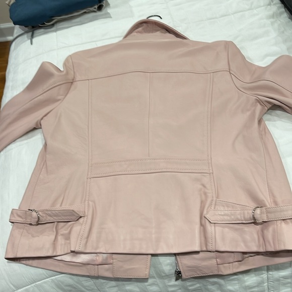 *Price Firm* Brand New Neiman Marcus Exclusive Pink Leather Moto Jacket Sz L - Picture 7 of 16